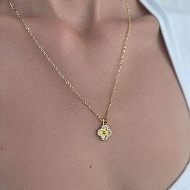 Adornia 14k Gold Plated Button Clover Cubic Zirconia Halo Necklace