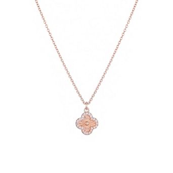 Adornia 14k Rose Gold Plated Button Clover Cubic Zirconia Halo Necklace