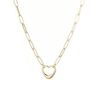 Adornia 14k Gold Plated Paperclip Chain Outline Heart Necklace