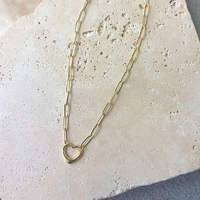 Adornia 14k Gold Plated Paperclip Chain Outline Heart Necklace