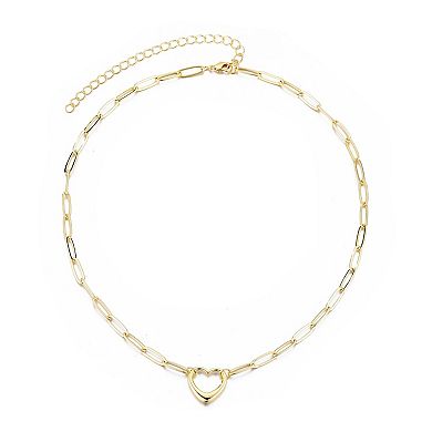 Adornia 14k Gold Plated Paperclip Chain Outline Heart Necklace