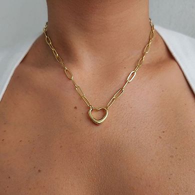 Adornia 14k Gold Plated Paperclip Chain Outline Heart Necklace