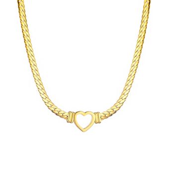 Adornia Tarnish Resistant 18k Gold Plated Flat Curb Chain Heart Necklace