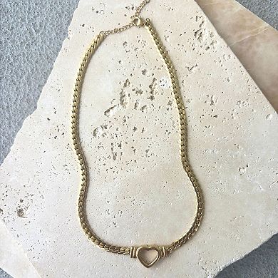 Adornia Tarnish Resistant 18k Gold Plated Flat Curb Chain Heart Necklace
