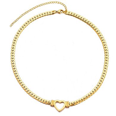 Adornia Tarnish Resistant 18k Gold Plated Flat Curb Chain Heart Necklace