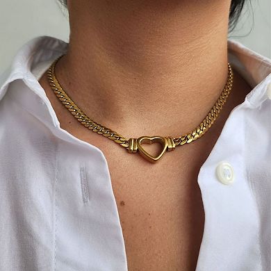 Adornia Tarnish Resistant 18k Gold Plated Flat Curb Chain Heart Necklace