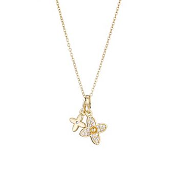 Adornia 18k Gold Plated Cubic Zirconia Pointed Double Clover Pendant Necklace