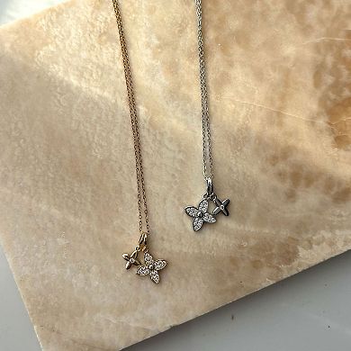 Adornia 18k Gold Plated Cubic Zirconia Pointed Double Clover Pendant Necklace
