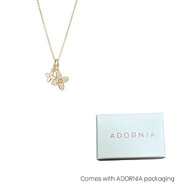 Adornia 18k Gold Plated Cubic Zirconia Pointed Double Clover Pendant Necklace