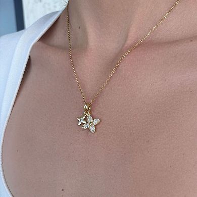 Adornia 18k Gold Plated Cubic Zirconia Pointed Double Clover Pendant Necklace