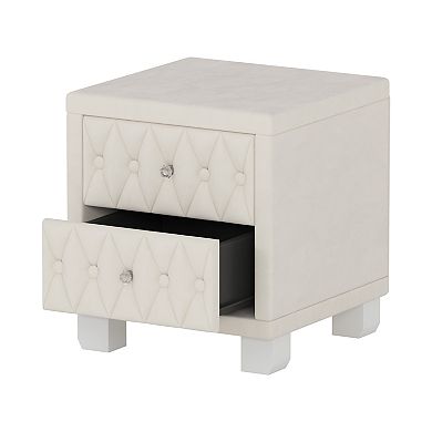 Merax Elegant Velvet Nightstand with 2 Drawers and Crystal Handle