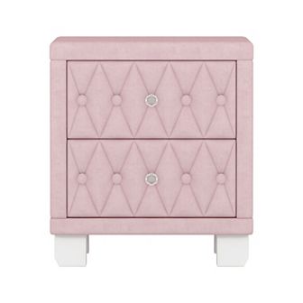 Merax Elegant Velvet Nightstand with 2 Drawers and Crystal Handle