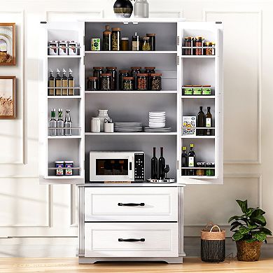 Merax 71" Farmhouse Kitchen Pantry Cabinet with 2 Large Drawers