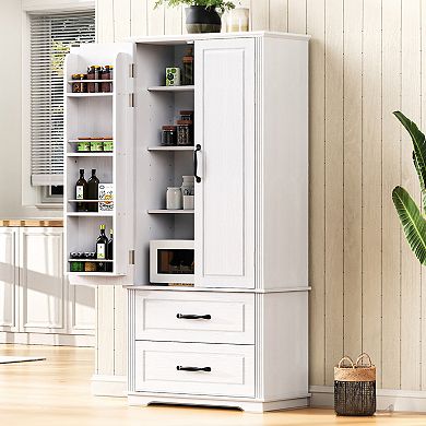 Merax 71" Farmhouse Kitchen Pantry Cabinet with 2 Large Drawers
