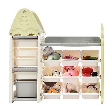Kids Toy Storage Organizer with 14 Bins, Multi-functional Nursery Organizer Kids Furniture Set