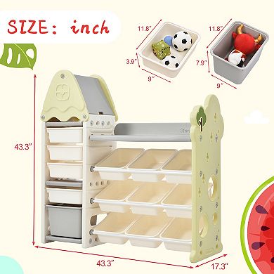 Kids Toy Storage Organizer with 14 Bins, Multi-functional Nursery Organizer Kids Furniture Set