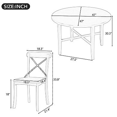 Merax 5-piece Dining Set, Retro Simple Round Table and 4 Chairs with X-shaped Backrest for Kitchen