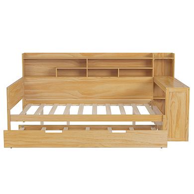 Merax Wooden Daybed with Storage Shelves, Multi-functional Bed with Twin Size Trundle Bed