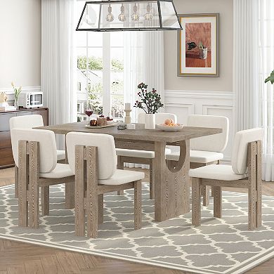 Merax 7-Piece Retro Dining Table Set, Wood Dining Table Set