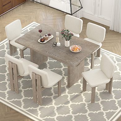 Merax 7-Piece Retro Dining Table Set, Wood Dining Table Set