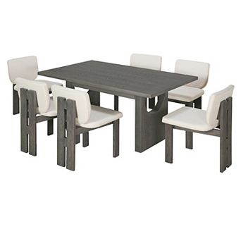 Merax 7 pc Retro Dining Table Set, Wood Dining Table Set