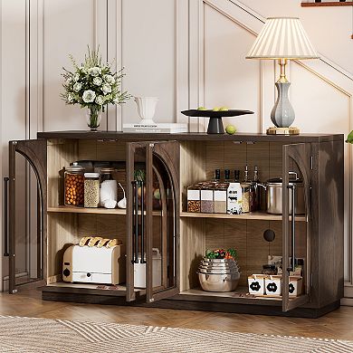 Merax 4-Door Large Storage Sideboard Buffet Cabinet with Glass Doors