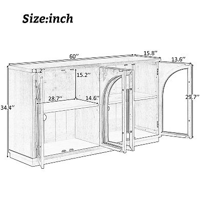 Merax 4-Door Large Storage Sideboard Buffet Cabinet with Glass Doors