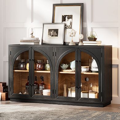Merax 4-Door Large Storage Sideboard Buffet Cabinet with Glass Doors