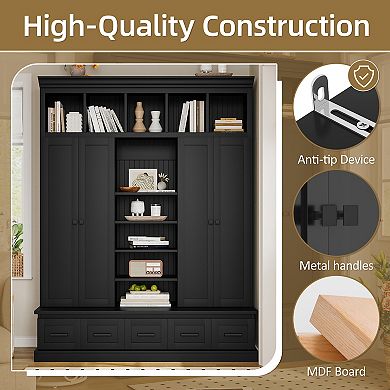 Merax 78.7''H Hall Tree with Bench and 5 Storage Cubbies, Modern Entryway Storage Organizer Cabinet