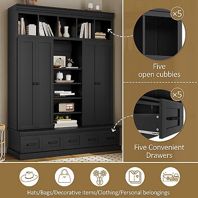 Merax 78.7''H Hall Tree with Bench and 5 Storage Cubbies, Modern Entryway Storage Organizer Cabinet
