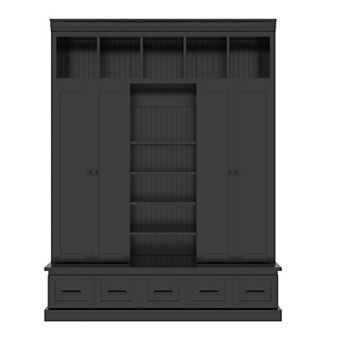 Merax 78.7''H Hall Tree with Bench and 5 Storage Cubbies, Modern Entryway Storage Organizer Cabinet