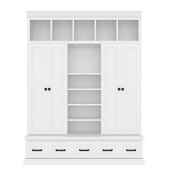 Merax 78.7''H Hall Tree with Bench and 5 Storage Cubbies, Modern Entryway Storage Organizer Cabinet