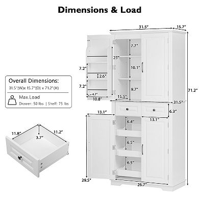 Merax 71" Tall Kitchen Pantry Cabinet with 3 Pull Out Cabinet Organizers