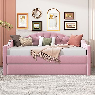 Merax Tufted Upholstered Daybed with Trundle