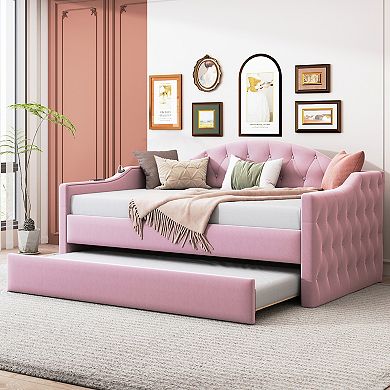Merax Tufted Upholstered Daybed with Trundle