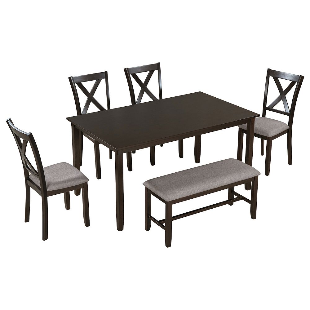 Merax 6-Piece Kitchen Dining Table Set Wooden Rectangular Dining Table