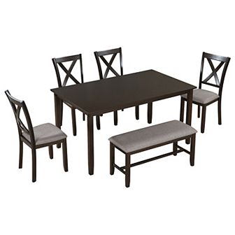 Merax 6 pc Kitchen Dining Table Set Wooden Rectangular Dining Table
