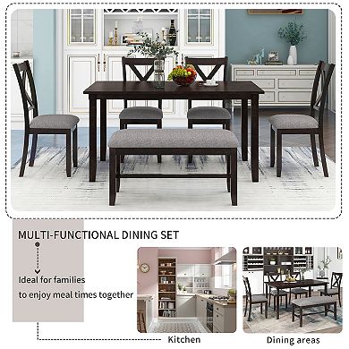 Merax 6-Piece Kitchen Dining Table Set Wooden Rectangular Dining Table