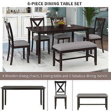 Merax 6-Piece Kitchen Dining Table Set Wooden Rectangular Dining Table