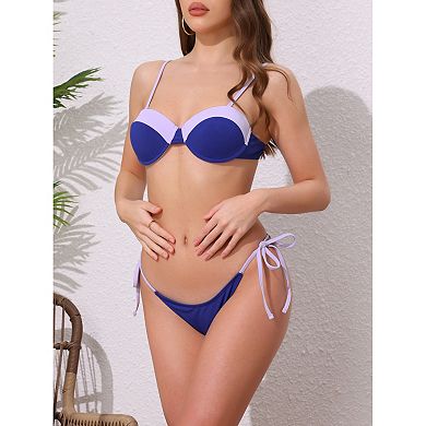 Women's Contrast Color Ribbed Bikini Sets, 2 Piece Spaghetti Straps Top Triangle Bottom Swimwear