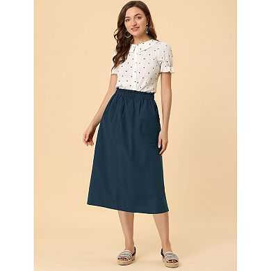 2 Packs Women's Solid Color Peasant Elastic Waist Ruffle Midi Skirt