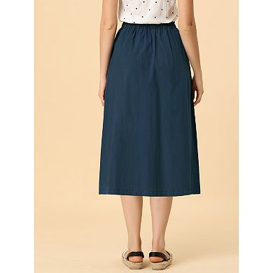 2 Packs Women's Solid Color Peasant Elastic Waist Ruffle Midi Skirt
