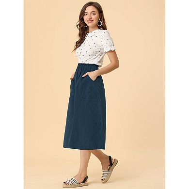 2 Packs Women's Solid Color Peasant Elastic Waist Ruffle Midi Skirt