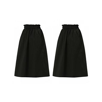 2 Packs Women's Solid Color Peasant Elastic Waist Ruffle Midi Skirt