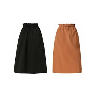 2 Packs Women's Solid Color Peasant Elastic Waist Ruffle Midi Skirt