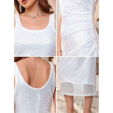 Women's Sequin Dress Cocktail Formal Sleeveless Backless Midi Bodycon Sparkly Dresses
