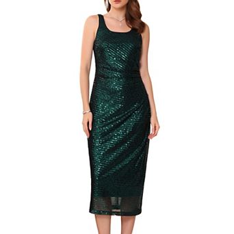 Women's Sequin Dress Cocktail Formal Sleeveless Backless Midi Bodycon Sparkly Dresses