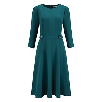 Women's Elegant A-Line Dress Crew Neck 3/4 Sleeve Wear to Work Fit and Flare Dresses