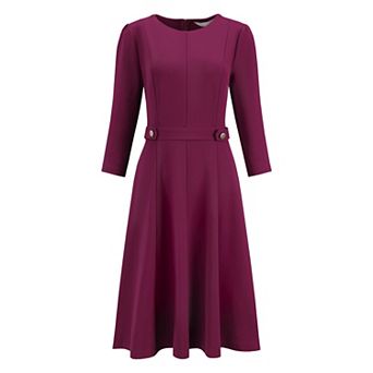 Women's Elegant A-Line Dress Crew Neck 3/4 Sleeve Wear to Work Fit and Flare Dresses