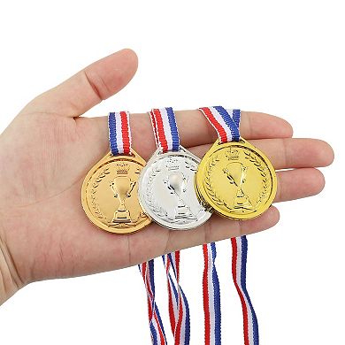 1.5" Mini Medals, 24 Pack Plastic Medals with Neck Ribbon for Table Tennis Games Sports Competitions